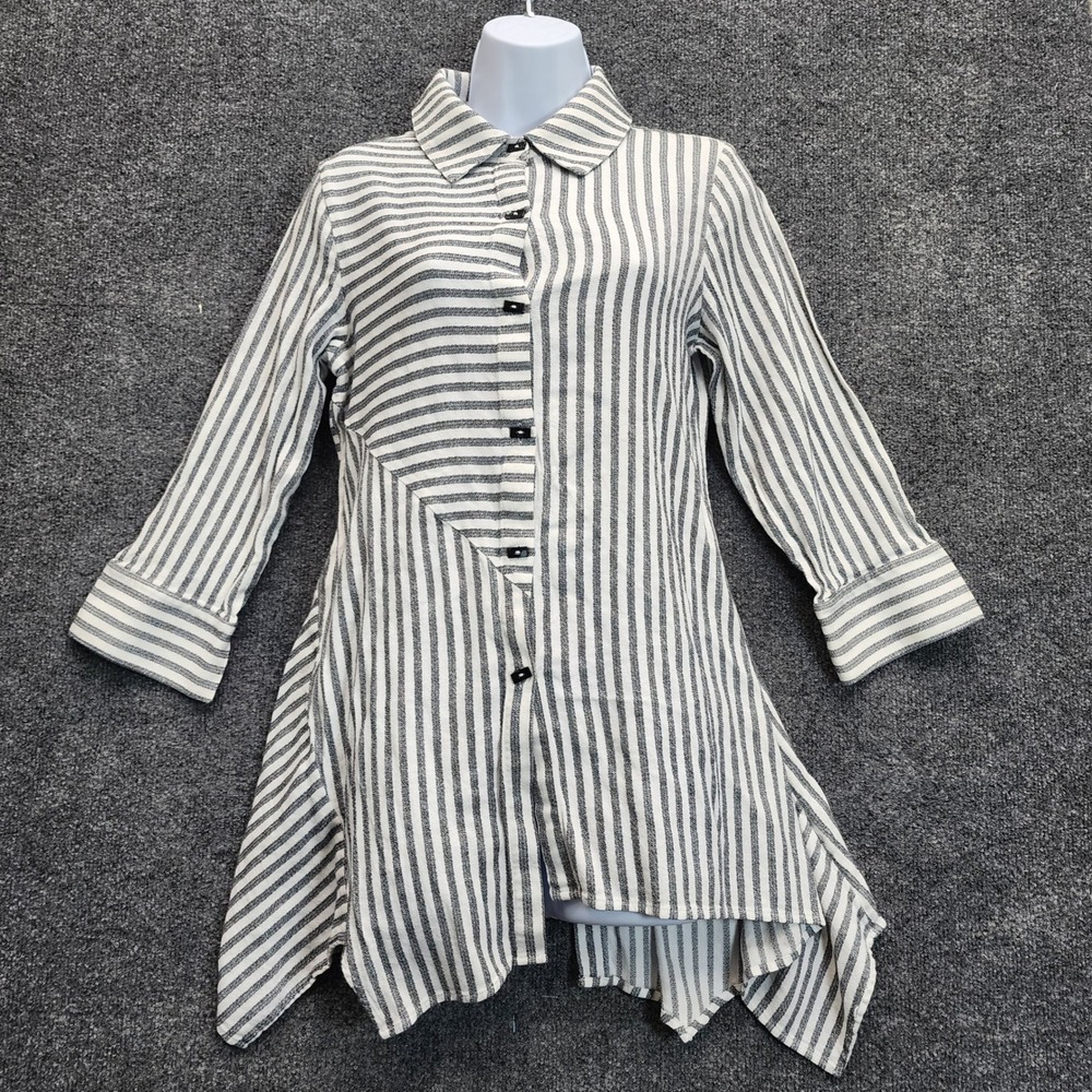 Soft Surroundings Women's Striped Sharkbite Hem Lagenlook Tunic Button Shirt XS